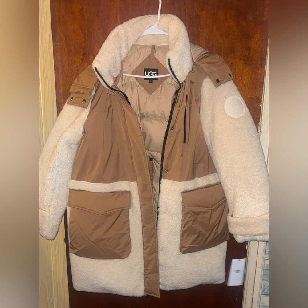 UGG Women’s “Kaysin Fleece Trim Down Parka” in Chestnut - Picture 10 of 11